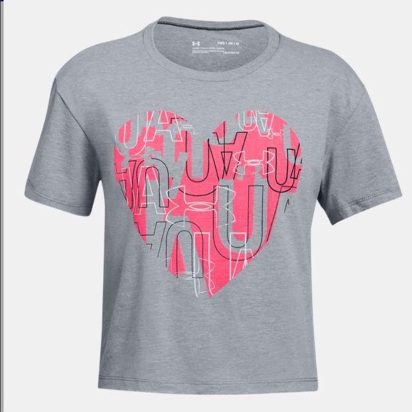 ♦️NWT UA hearts logo graphic T , girls YLG - Picture 1 of 1